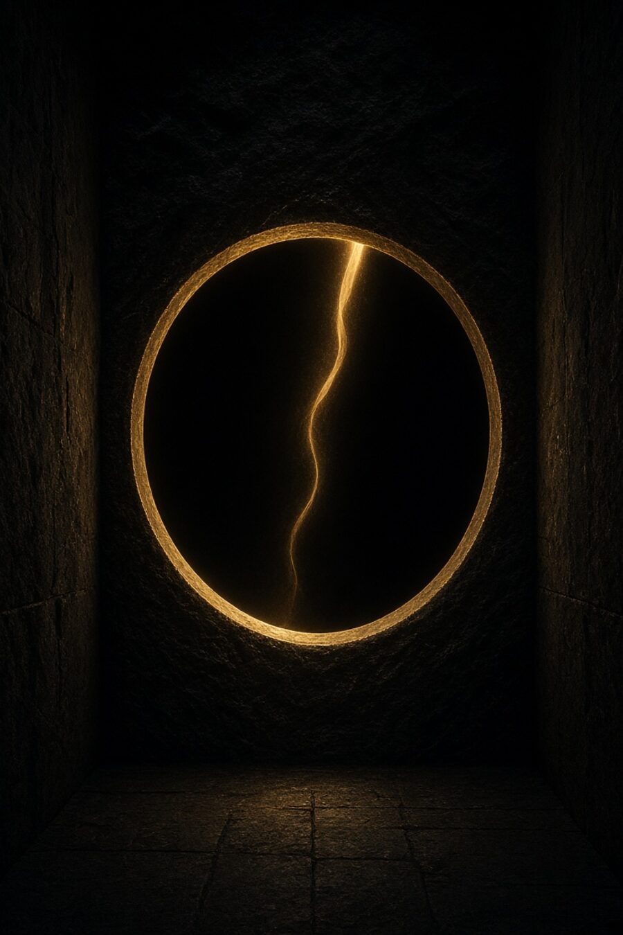 A dark gold doorway — presence before checkout